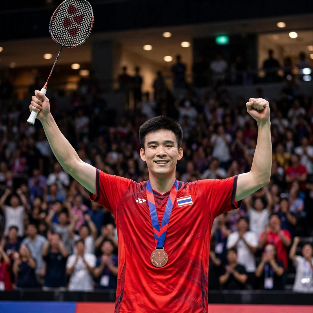 Kantaphon Wangcharoen Kantaphon Wangcharoen celebrating his World Championships bronze medal run in Basel 2019 (AI-generated)