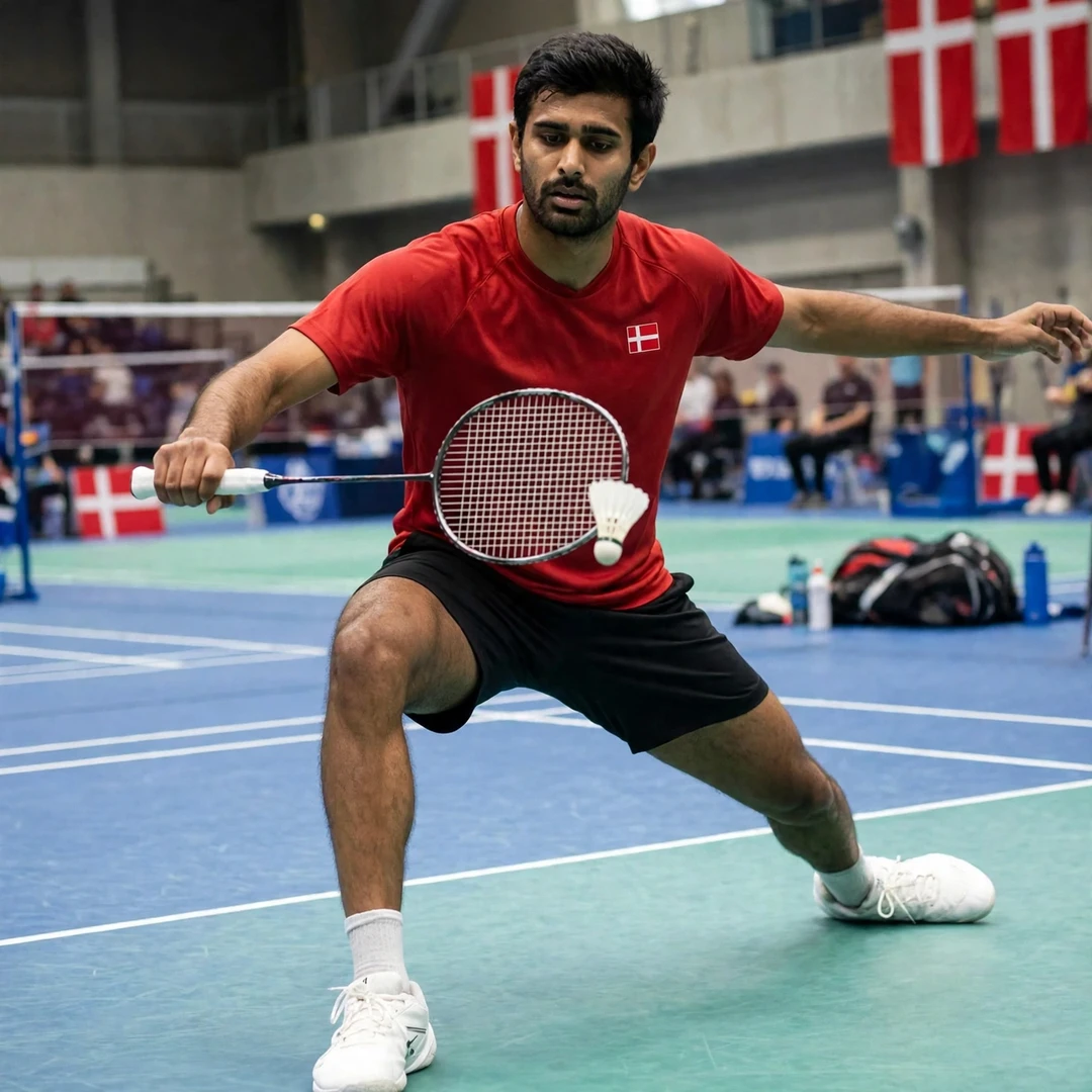 Karan Rajan Rajarajan in a low defensive crouch returning a smash (AI-generated) Karan Rajan Rajarajan in a low defensive crouch returning a smash (AI-generated)