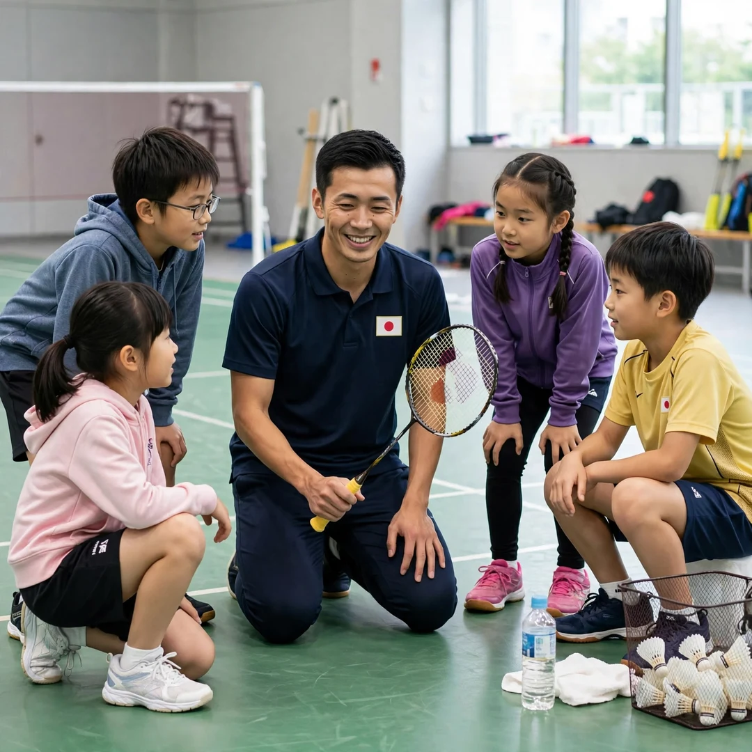 Kenta Nishimoto junior clinic Kenta Nishimoto coaching junior players at a clinic (AI-generated)