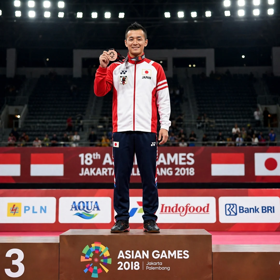 Kenta Nishimoto Asian Games medal Kenta Nishimoto with his bronze medal at the 2018 Asian Games (AI-generated)