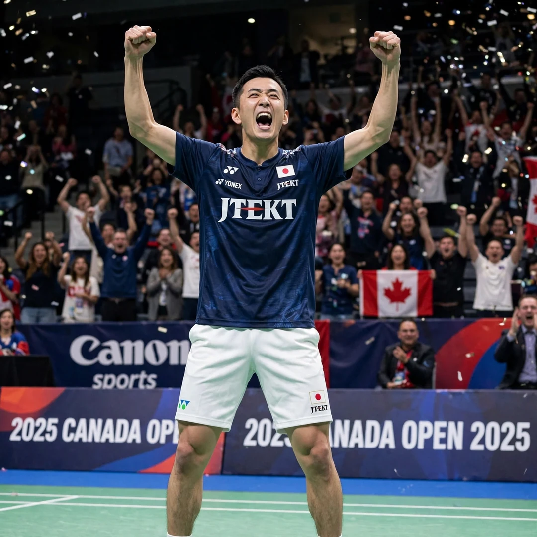 Kenta Nishimoto celebration Kenta Nishimoto celebrating his Canada Open title (AI-generated)