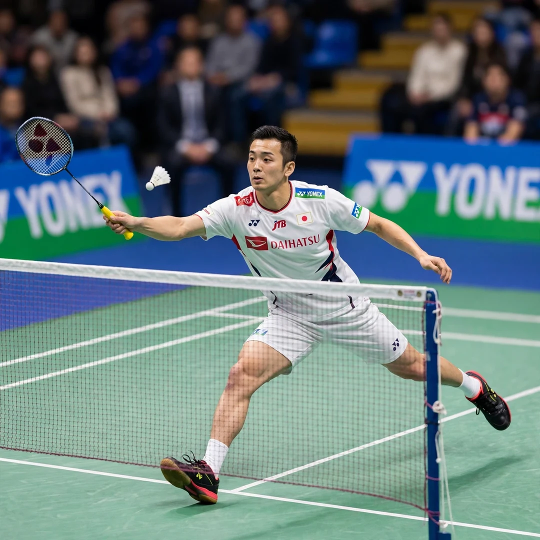 Kenta Nishimoto net play Kenta Nishimoto playing a tumbling net shot (AI-generated)