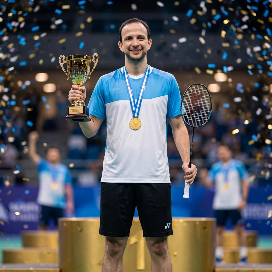 Kevin Cordon on the podium with a gold medal and trophy (AI-generated) Kevin Cordon on the podium with a gold medal and trophy (AI-generated)