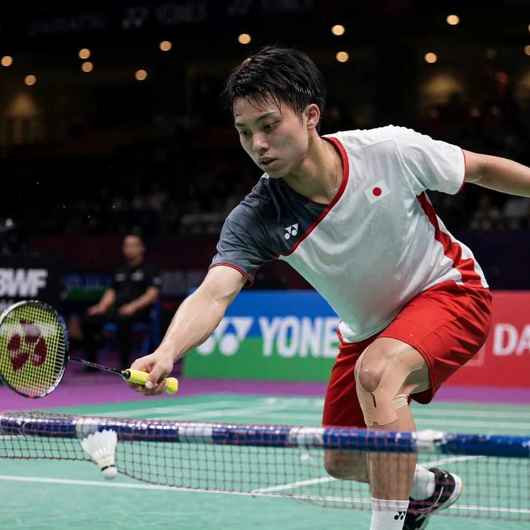Kodai Naraoka celebrating world championship victory with Japanese flag display Kodai Naraoka net play (AI-generated)