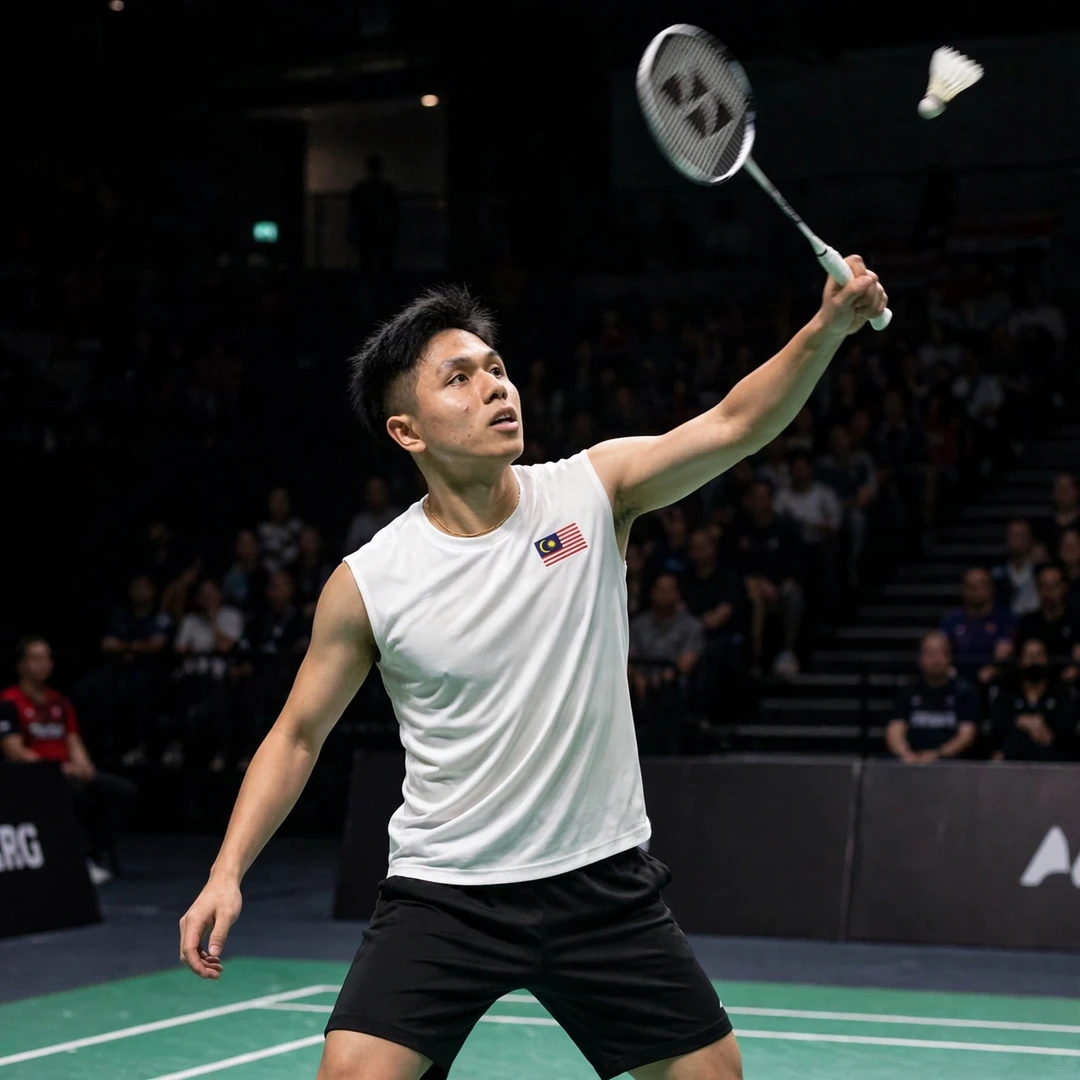 Kok Jing Hong of Malaysia plays a round-the-head forehand from the backhand corner (AI-generated) Kok Jing Hong of Malaysia plays a round-the-head forehand from the backhand corner (AI-generated)