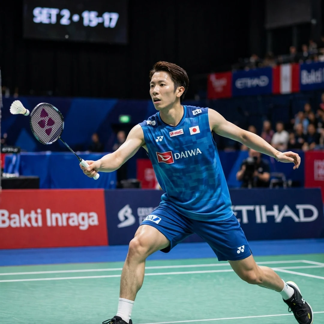 Koki Watanabe playing a backhand during an international mens singles match Koki Watanabe backhand shot (AI-generated)