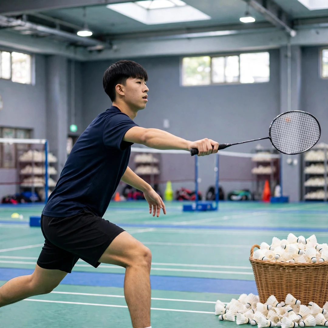 Kuo Kuan Lin in a multi-shuttle training drill in Kaohsiung (AI-generated) Kuo Kuan Lin in a multi-shuttle training drill in Kaohsiung (AI-generated)