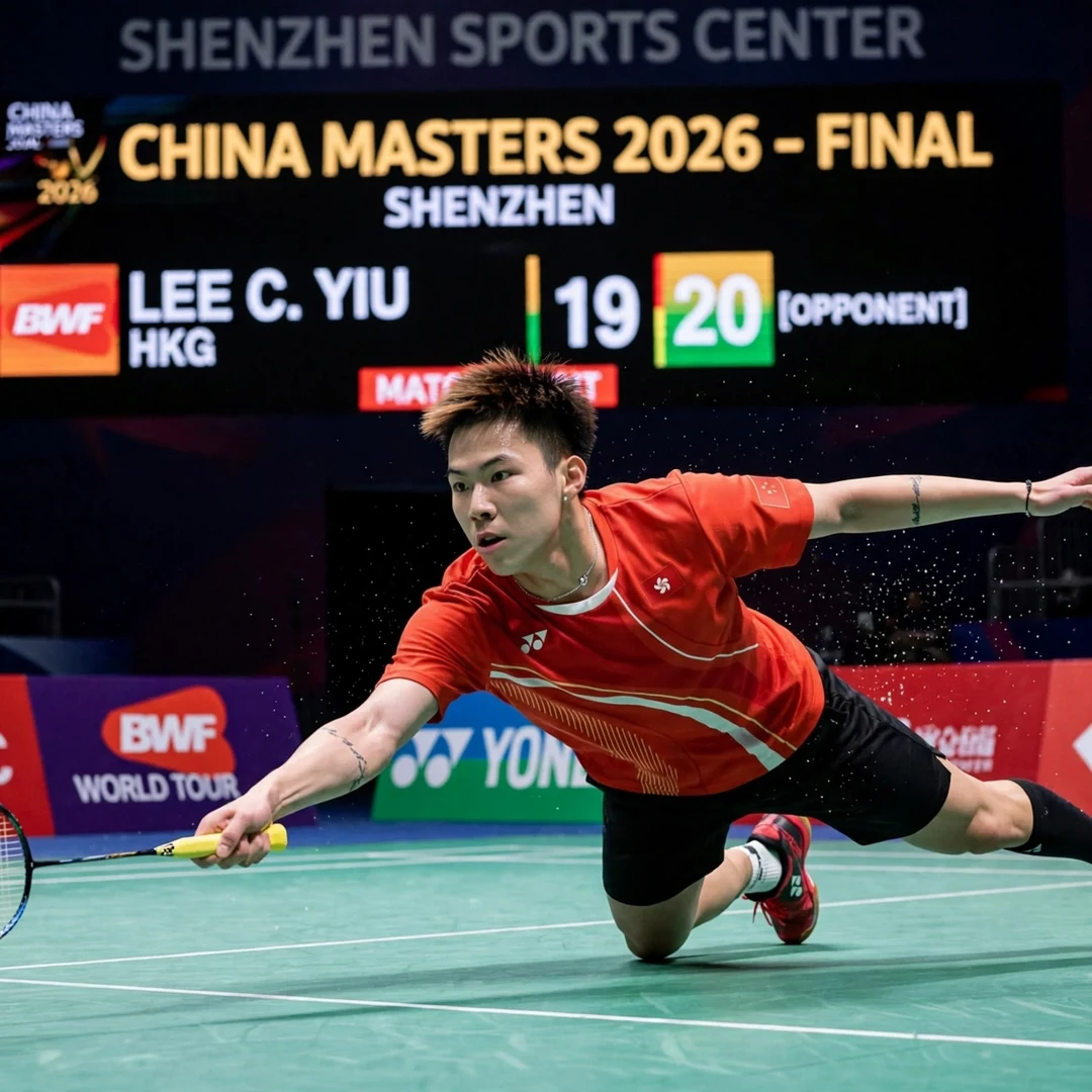 Lee Cheuk Yiu China Masters 2026 Super 750 final Lee Cheuk Yiu during his China Masters 2026 final run in Shenzhen (AI-generated)
