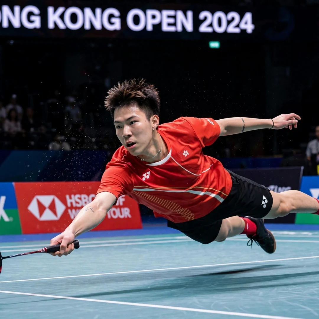 Lee Cheuk Yiu diving defence retrieving Lee Cheuk Yiu diving for a defensive return (AI-generated)