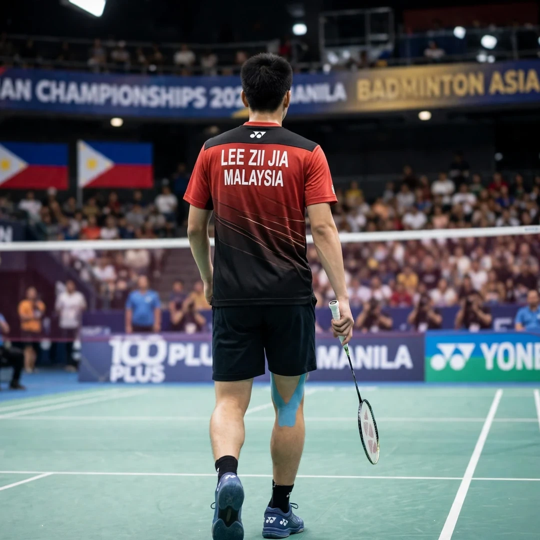 Lee Zii Jia Asian champion 2022 Lee Zii Jia walking back to position during the 2022 Asian Championships in Manila, where he won the gold medal, seen from behind (AI-generated)