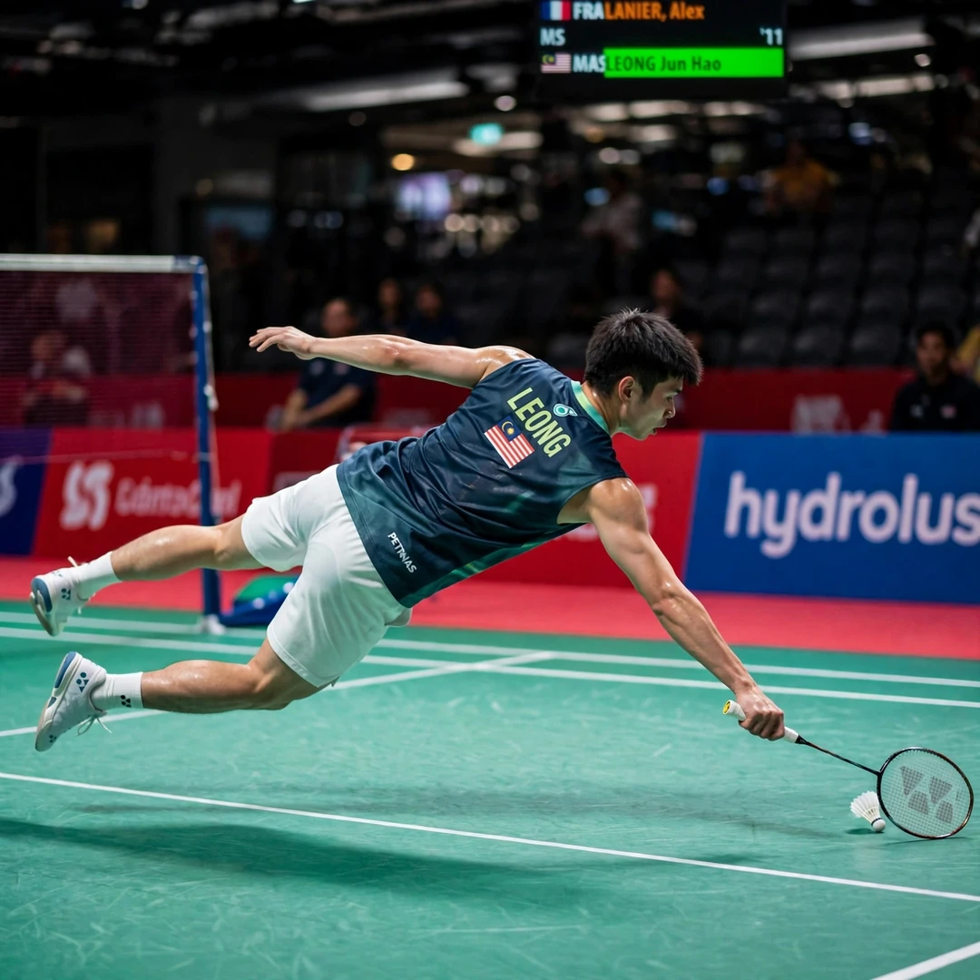 Leong Jun Hao defence Leong Jun Hao diving for a defensive return (AI-generated)