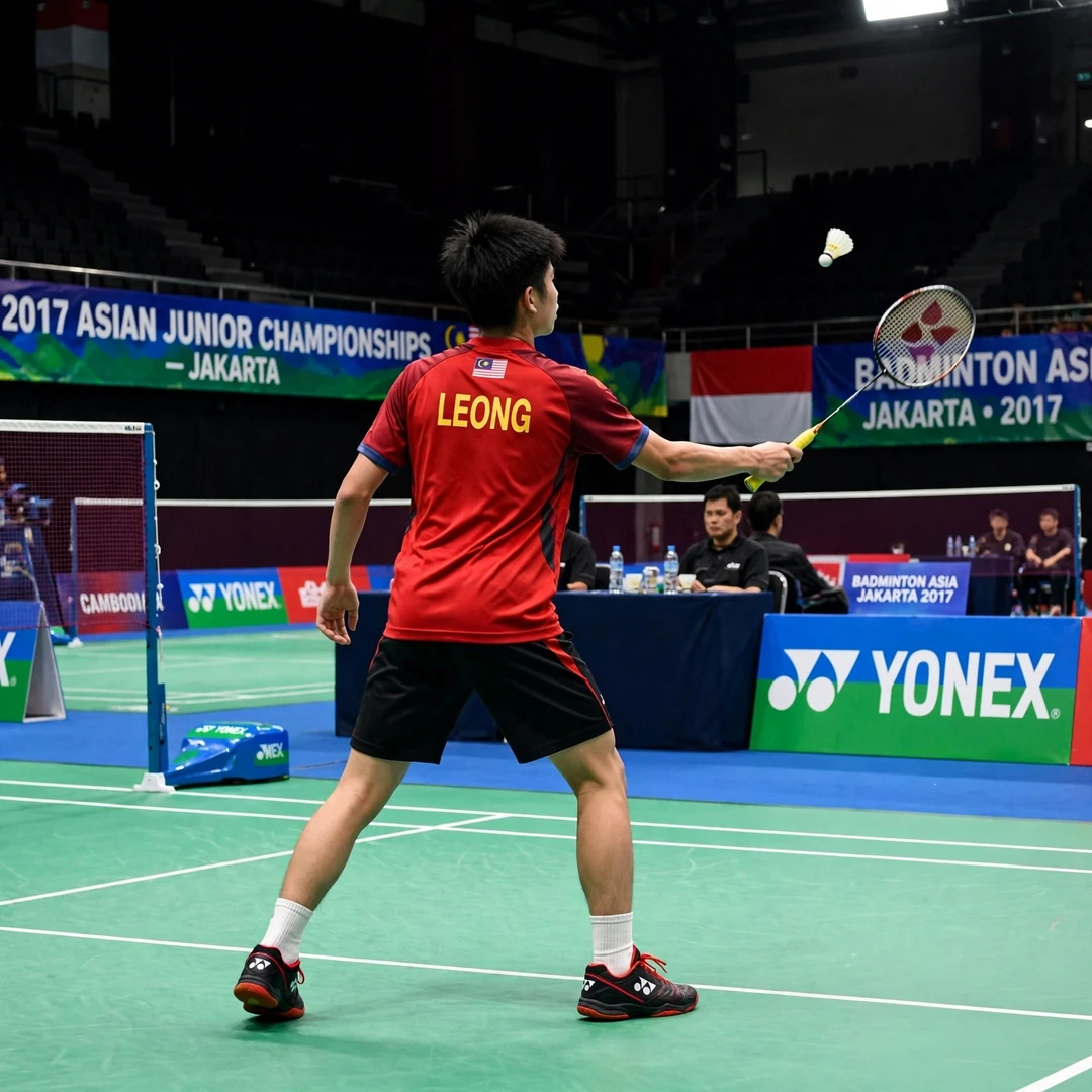 Leong Jun Hao Asian Junior Championships Young Leong Jun Hao playing at the 2017 Asian Junior Championships in Jakarta (AI-generated)