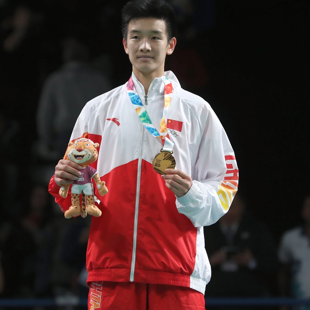 Li Shi Feng winning the All England Open 2023 Li Shi Feng lifting the All England Open trophy (AI-generated)