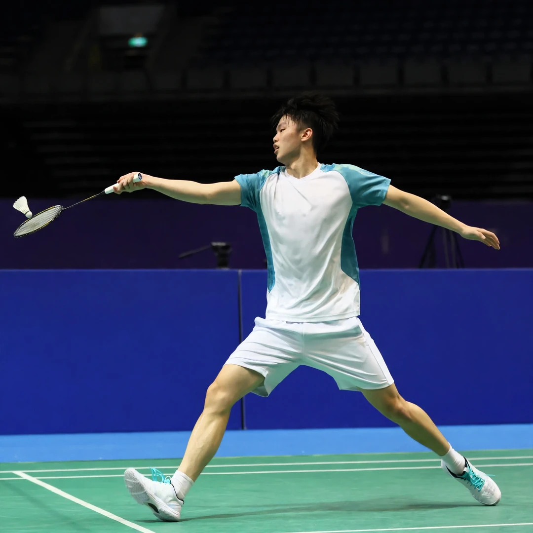 Liao Jhuo-Fu Liao Jhuo-Fu stretched out wide reaching for a backhand (AI-generated)
