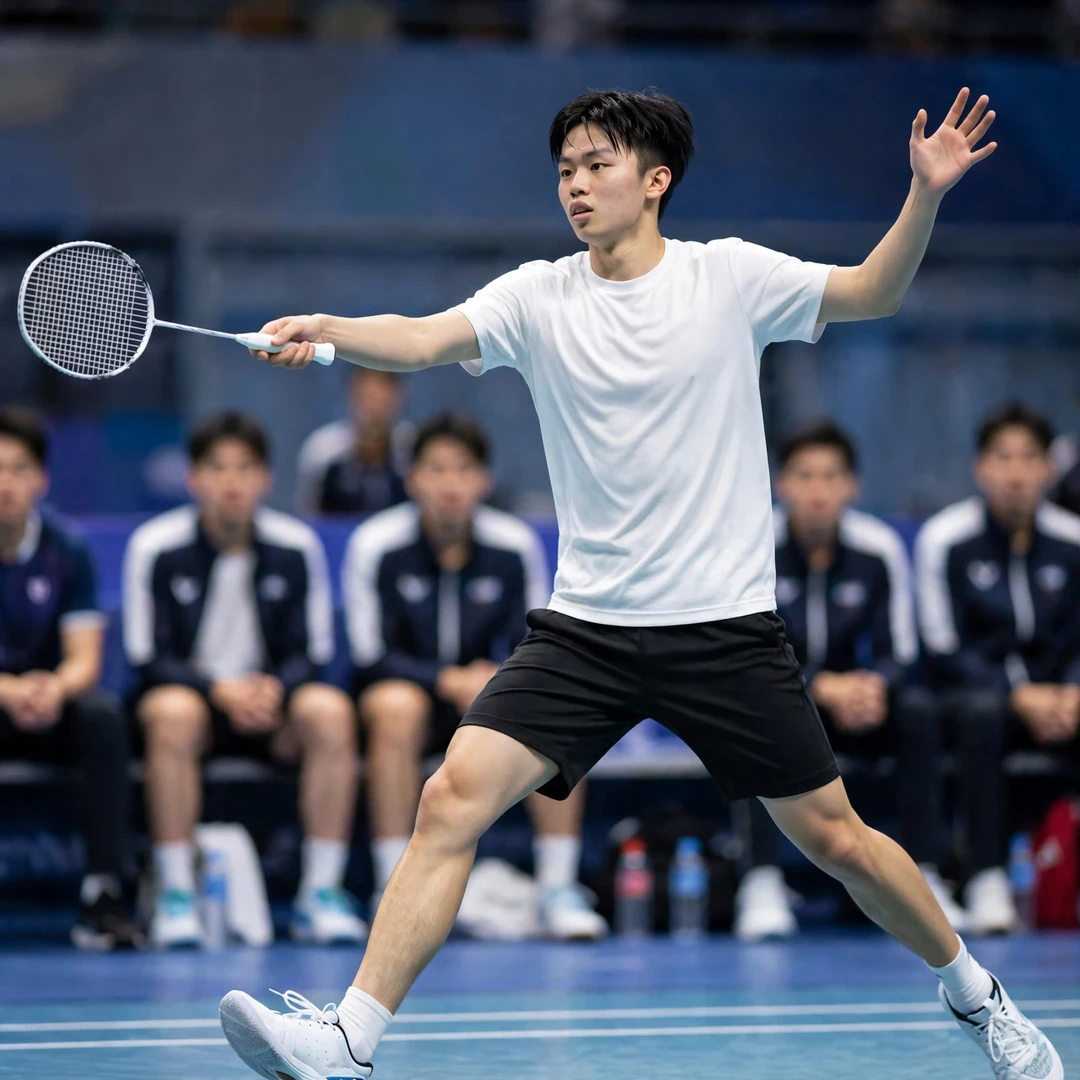 Liao Jhuo-Fu Liao Jhuo-Fu playing a Thomas Cup singles match for Chinese Taipei (AI-generated)