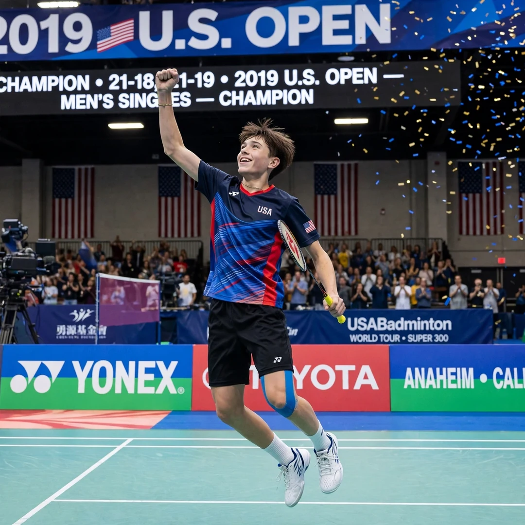 Lin Chun-Yi celebrating his first World Tour title at the 2019 U.S. Open Lin Chun-Yi celebrating the 2019 U.S. Open title (AI-generated)
