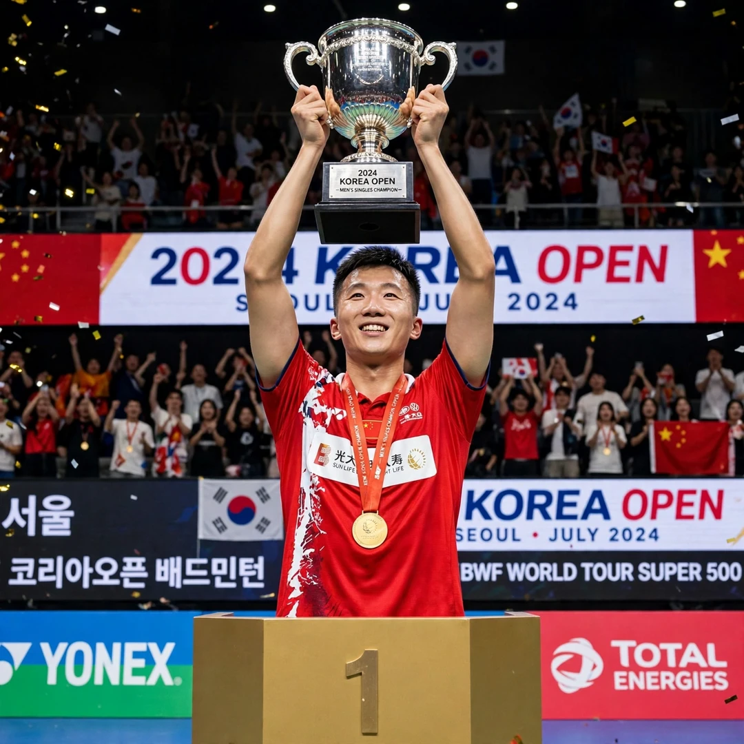 Lu Guangzu Korea Open trophy Lu Guangzu holding the 2024 Korea Open trophy in Seoul (AI-generated)