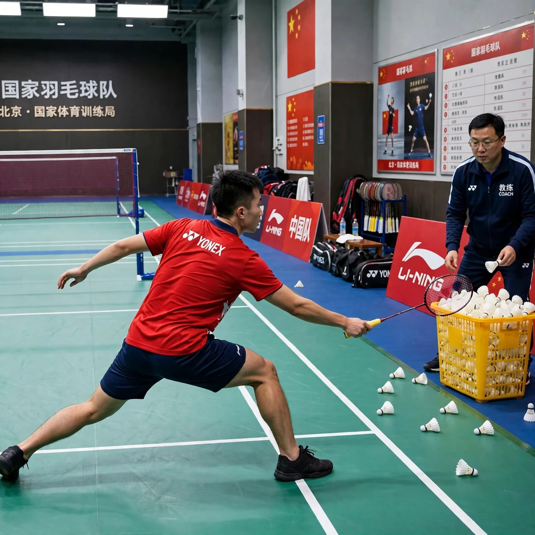 Lu Guangzu national team training Lu Guangzu in a multi-shuttle training drill with the China national team in Beijing (AI-generated)