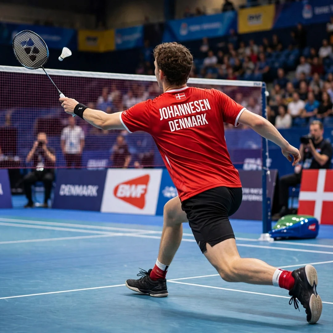 Magnus Johannesen backhand Magnus Johannesen stretched at the net playing a backhand net shot (AI-generated)