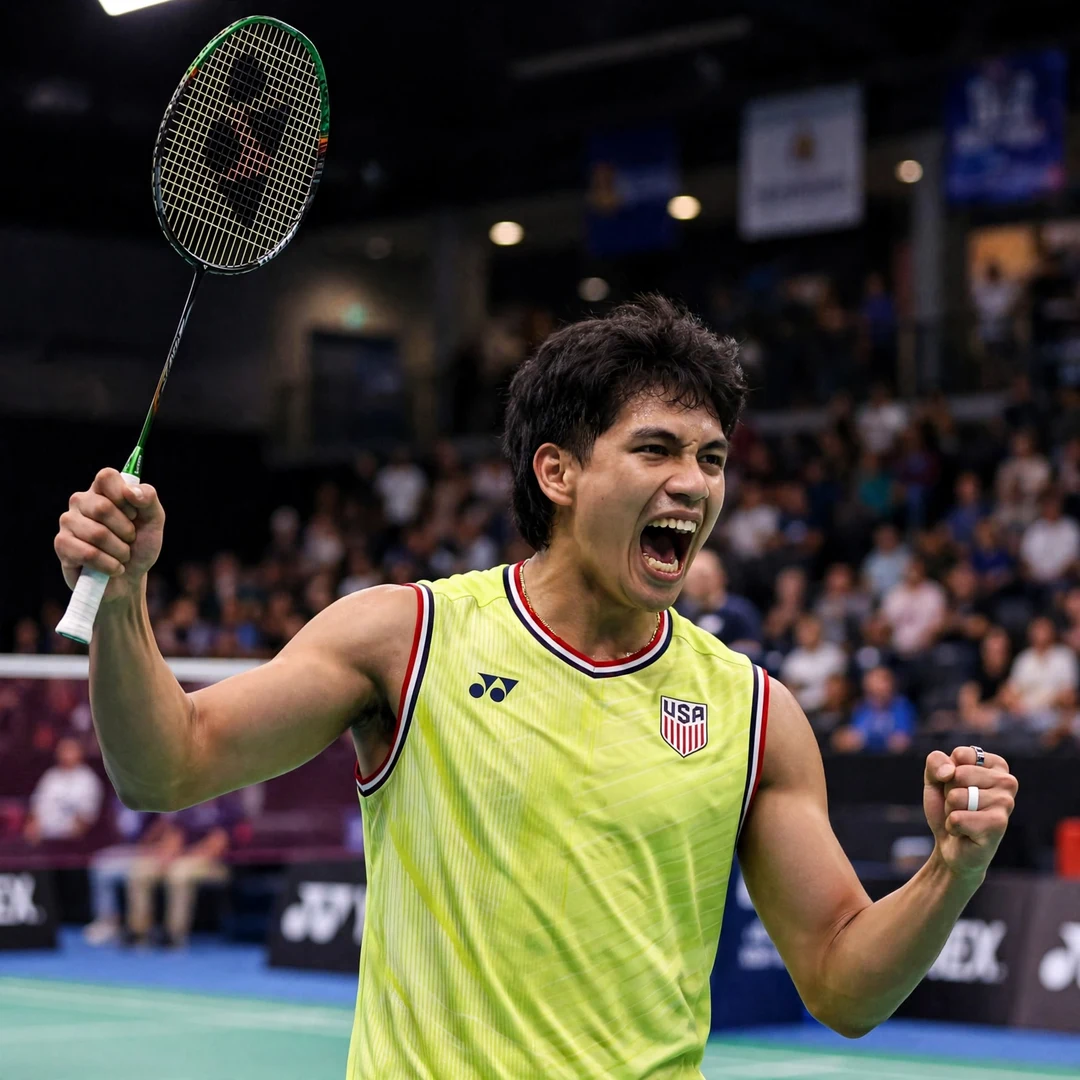 Mark Shelley Alcala Mark Shelley Alcala celebrating a victory with his racket raised (AI-generated)