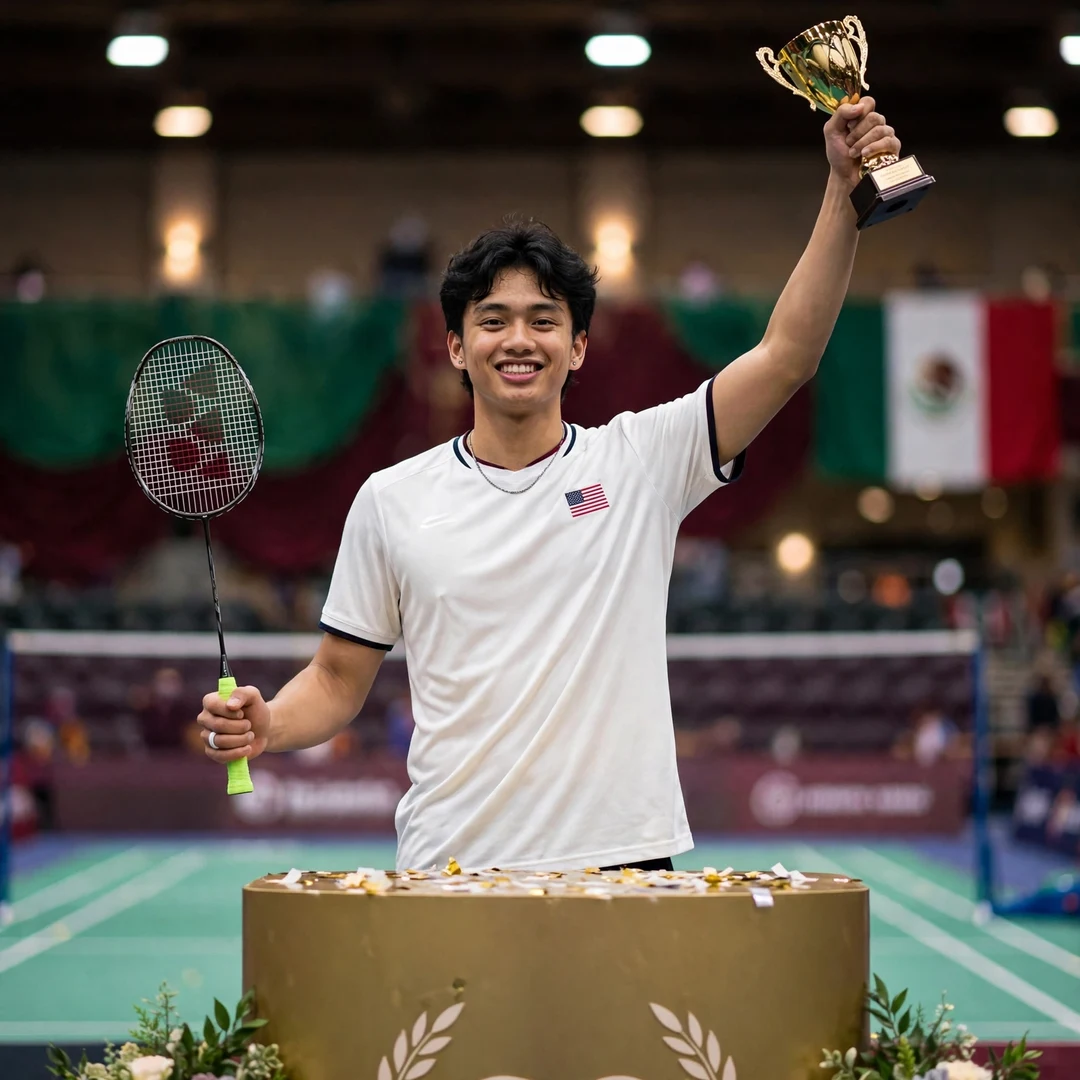 Mark Shelley Alcala Mark Shelley Alcala on the podium holding the trophy after winning the Mexico Future Series (AI-generated)