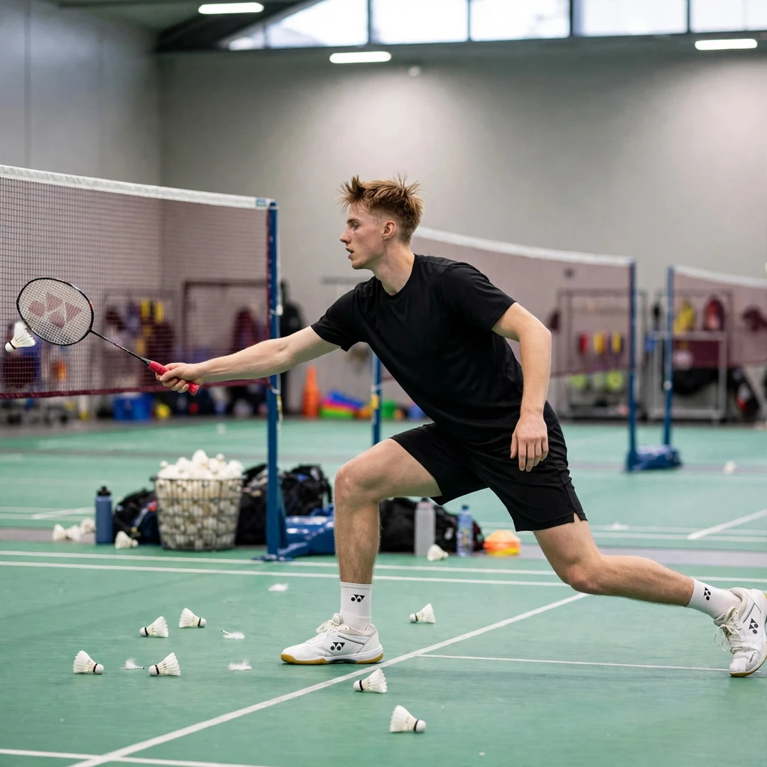 Matthias Kicklitz in a multi-shuttle training drill (AI-generated) Matthias Kicklitz in a multi-shuttle training drill (AI-generated)