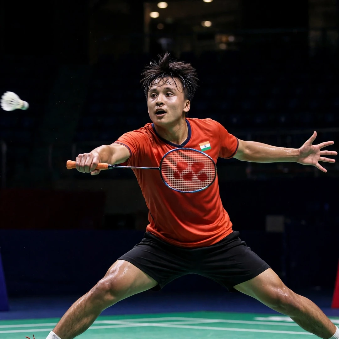 Meiraba Luwang Maisnam playing a defensive backhand block Meiraba Luwang Maisnam playing a defensive backhand block (AI-generated)