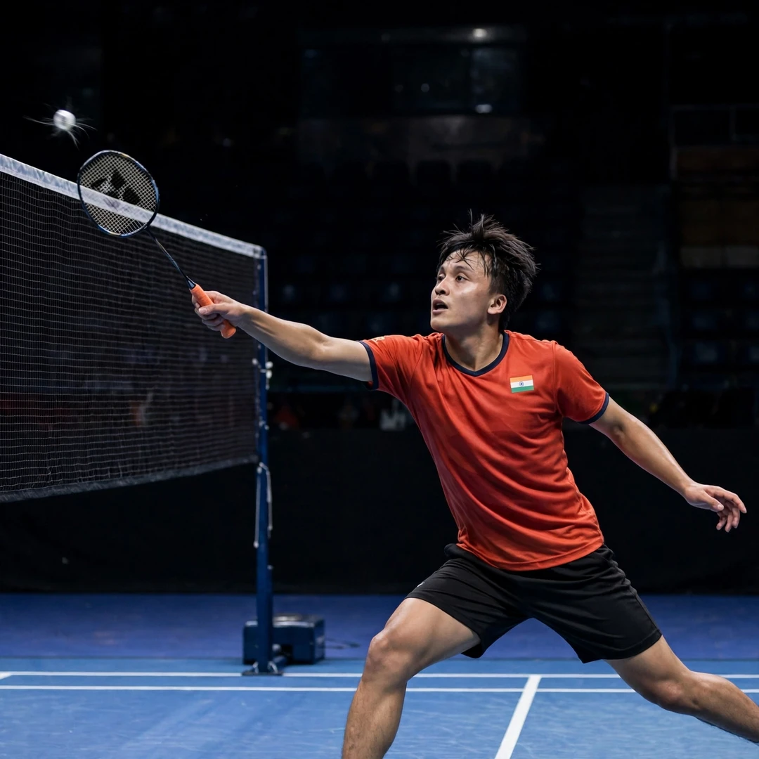 Meiraba Luwang Maisnam playing a tumbling net shot Meiraba Luwang Maisnam playing a tumbling net shot (AI-generated)