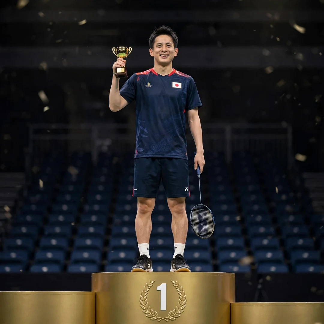 Minoru Koga Swedish Open champion Minoru Koga on the podium holding the trophy after his first senior international title at the Swedish Open (AI-generated)