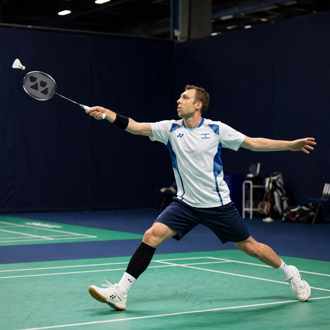 Misha Zilberman backhand defence Misha Zilberman stretched out playing a backhand in the deep corner (AI-generated)