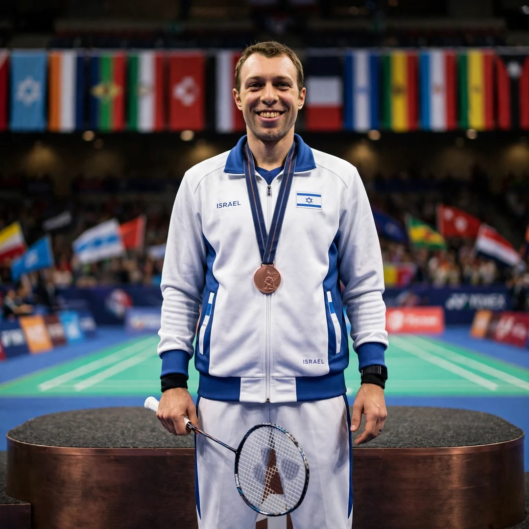 Misha Zilberman European Championships bronze medal podium Misha Zilberman on the podium with his European Championships bronze medal (AI-generated)