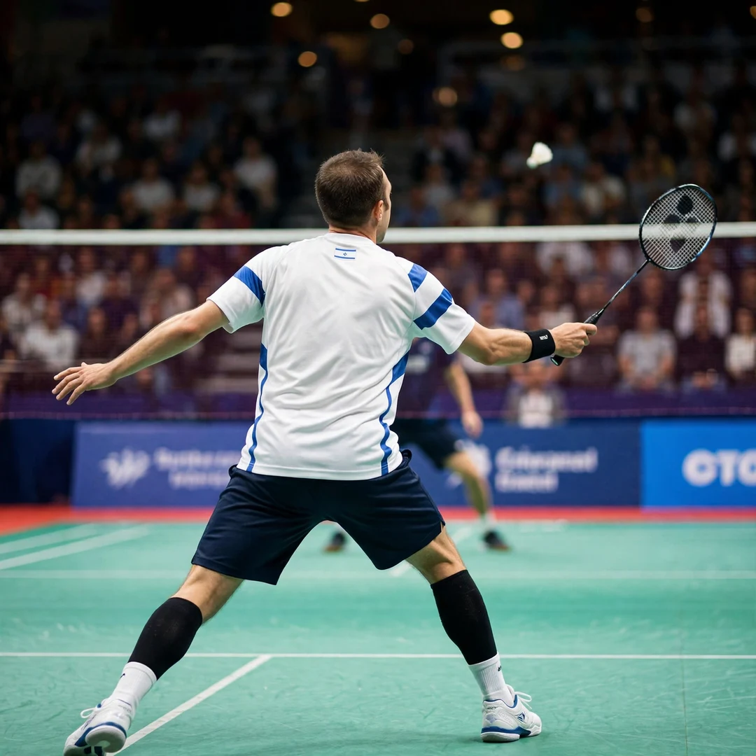 Misha Zilberman forehand drive back view Misha Zilberman playing a forehand drive, seen from behind (AI-generated)