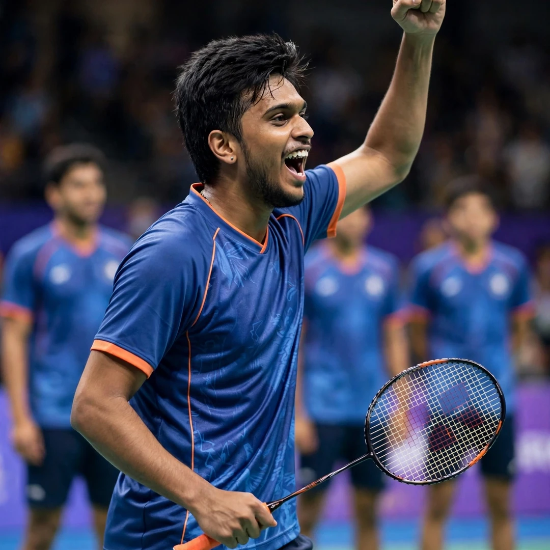 Mithun Manjunath celebrating during India Asian Games team campaign in Hangzhou (AI-generated) Mithun Manjunath celebrating during India Asian Games team campaign in Hangzhou (AI-generated)