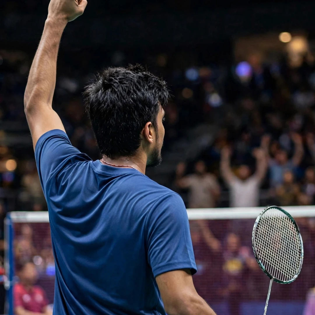 Mithun Manjunath celebrating a victory, seen from behind (AI-generated) Mithun Manjunath celebrating a victory, seen from behind (AI-generated)