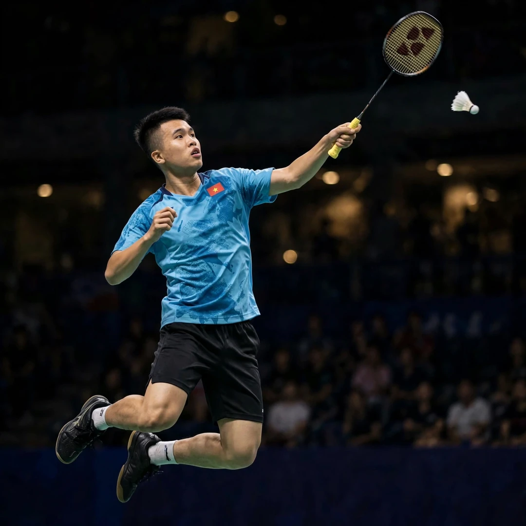 Nguyen Hai Dang training philosophy emphasizing strong defence and patient development Nguyen Hai Dang playing a left-handed jump smash (AI-generated)