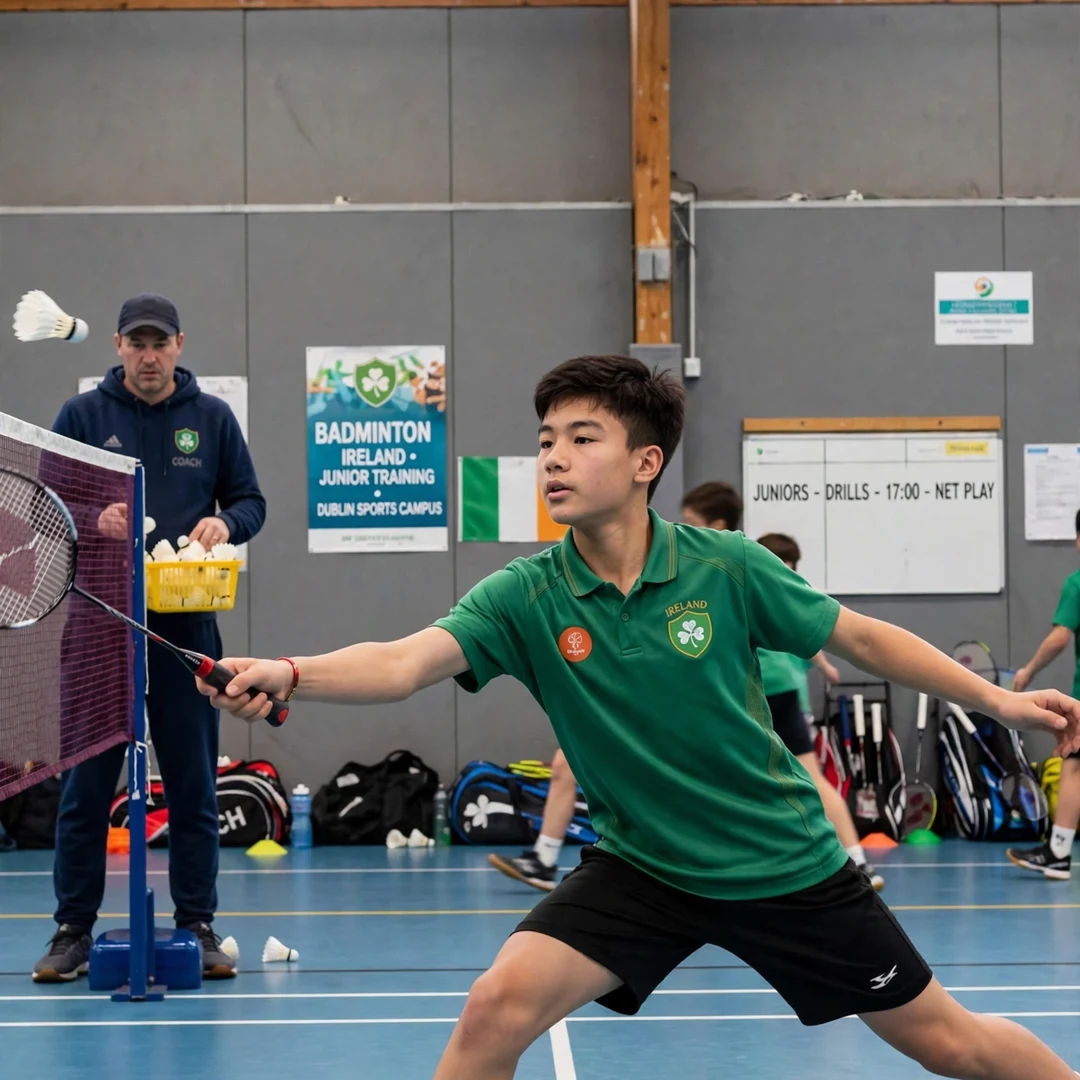 Nhat Nguyen junior career training in Ireland Young Nhat Nguyen in junior training with Badminton Ireland in Dublin (AI-generated)