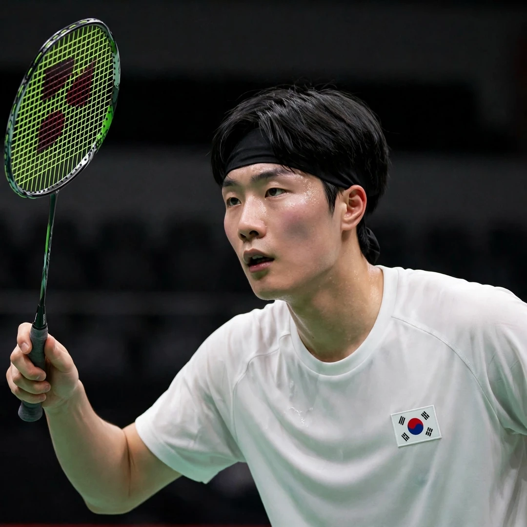 Park Sang Yong Park Sang Yong of South Korea in a ready stance on court (AI-generated)