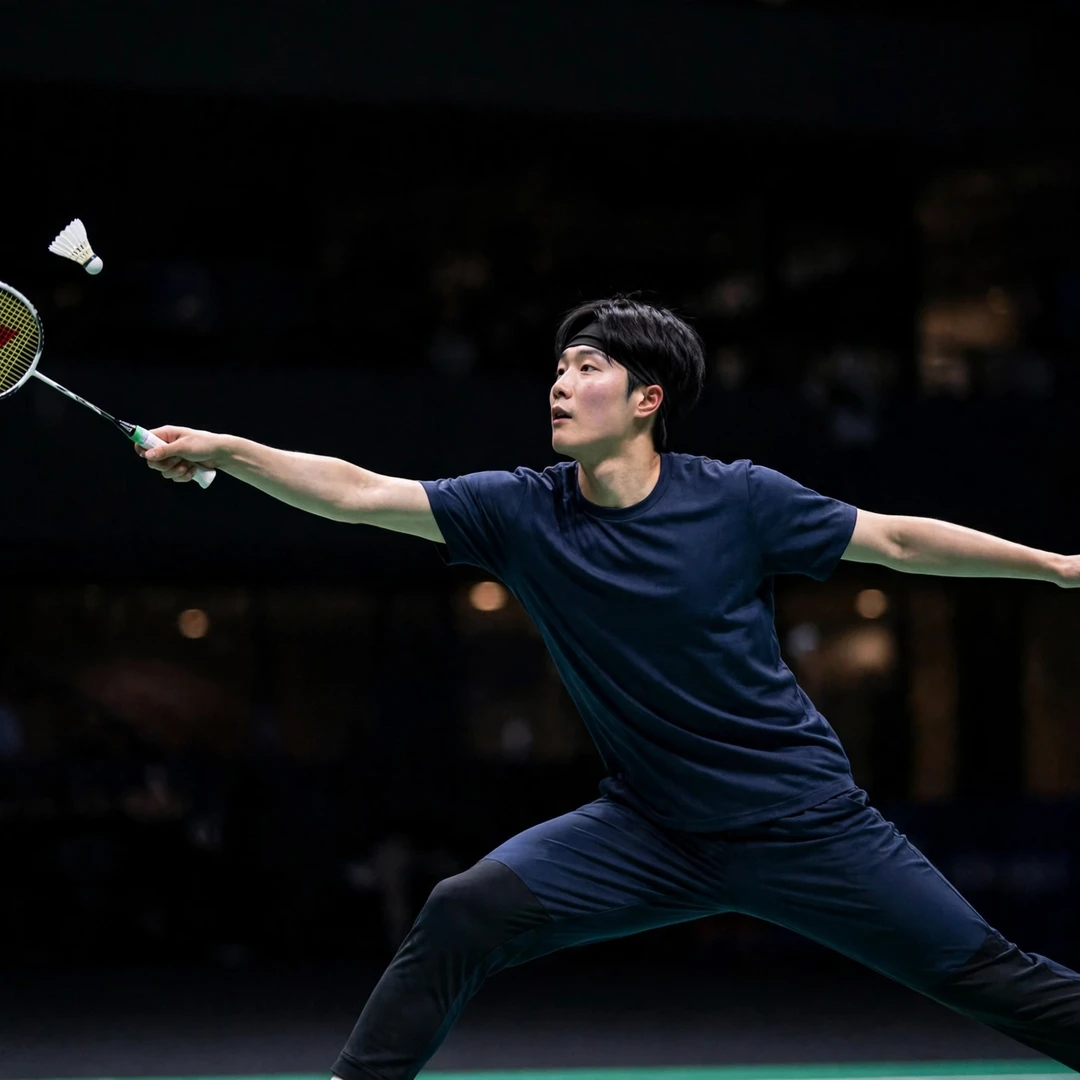 Park Sang Yong Park Sang Yong stretched out wide reaching for a backhand (AI-generated)