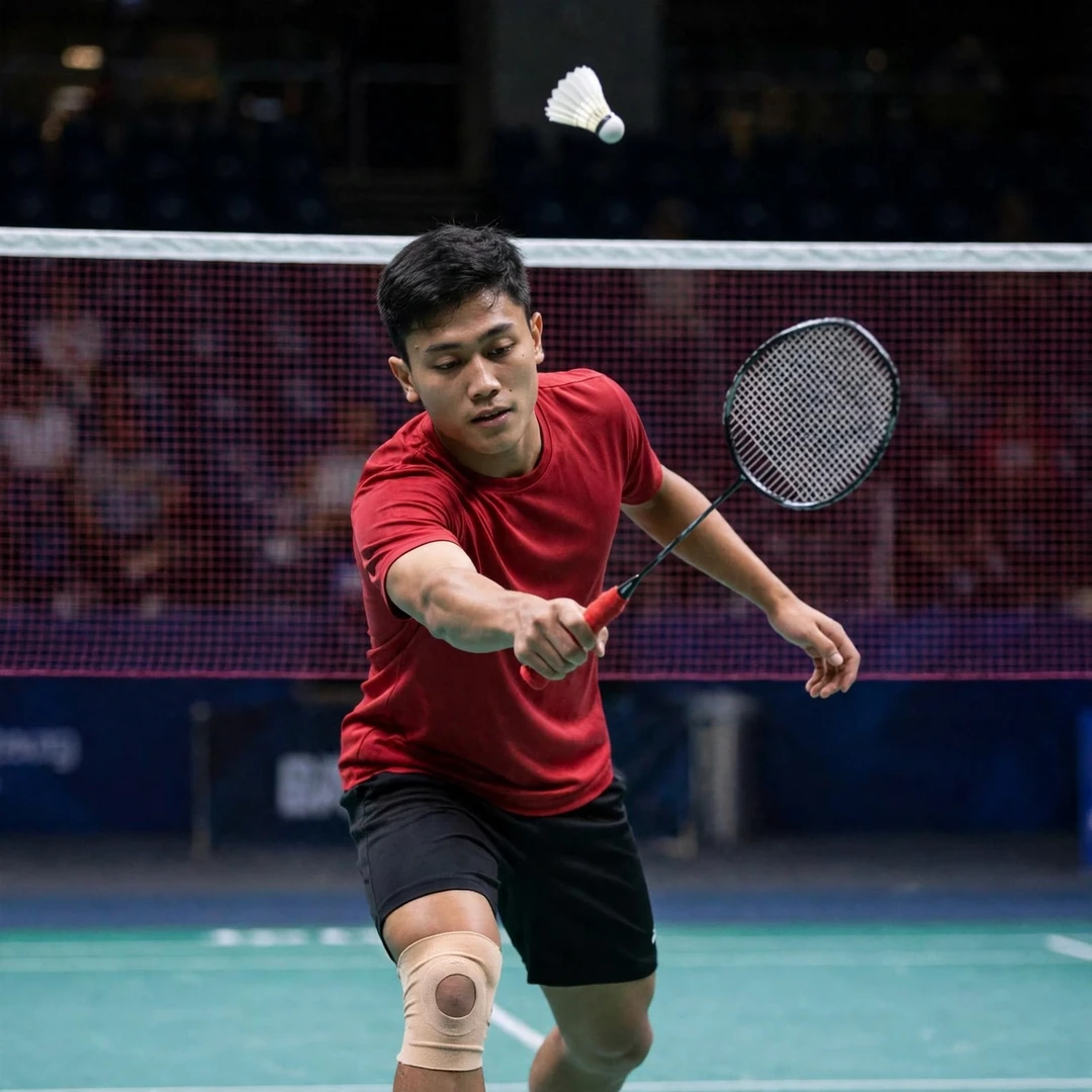 Prahdiska Bagas Shujiwo net play Prahdiska Bagas Shujiwo playing a tumbling net shot at the front of the court (AI-generated)