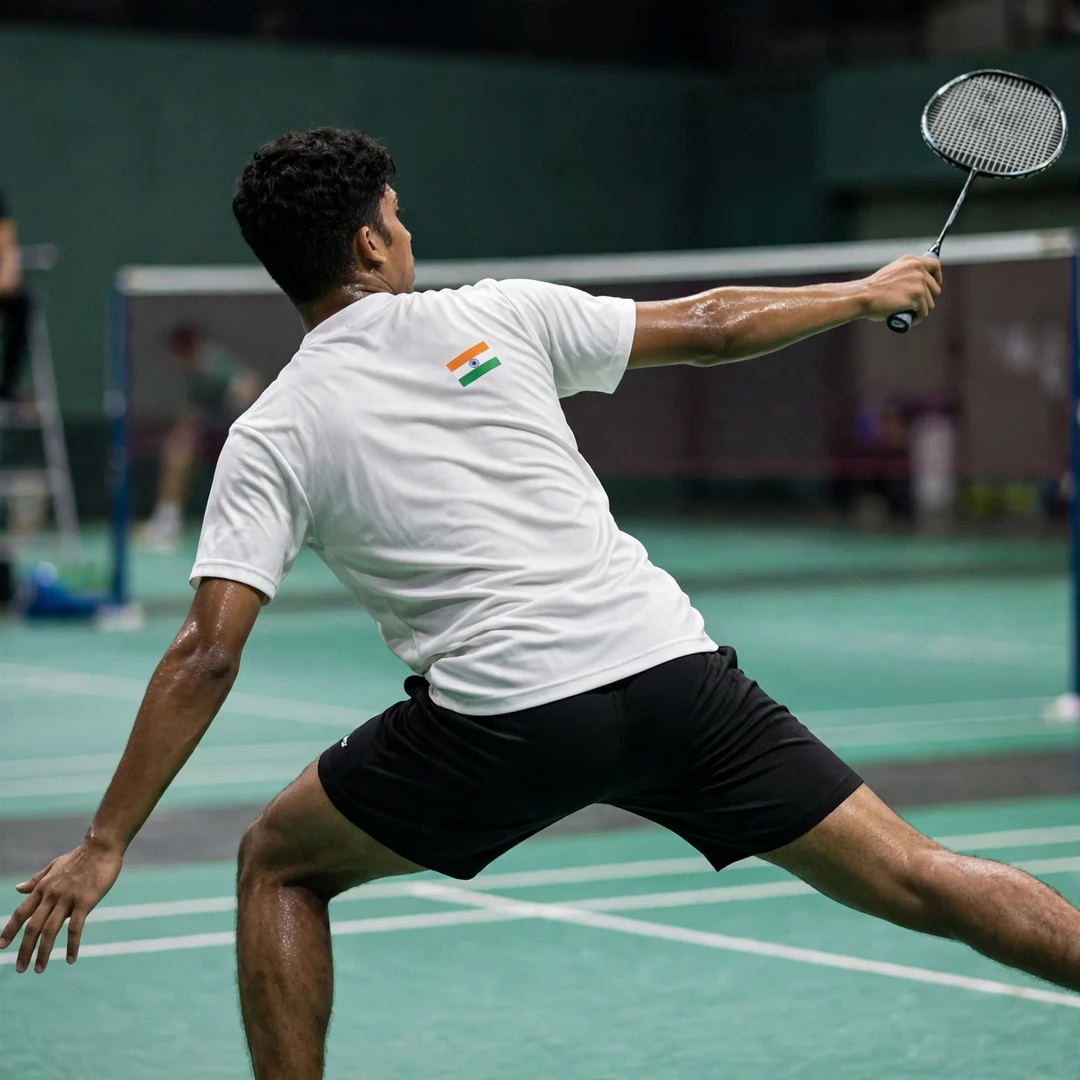Pranay Shettigar stretched out on the backhand side (AI-generated) Pranay Shettigar stretched out on the backhand side (AI-generated)