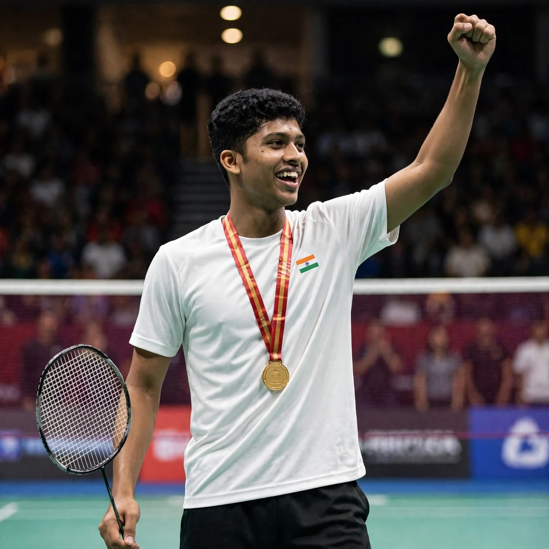 Pranay Shettigar celebrating his two Under-17 gold medals at the South Asia Regional Junior Championships in Guwahati (AI-generated) Pranay Shettigar celebrating his two Under-17 gold medals at the South Asia Regional Junior Championships in Guwahati (AI-generated)
