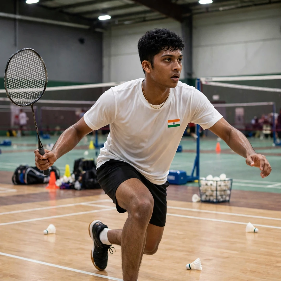 Pranay Shettigar in a multi-shuttle training drill at his academy in Hyderabad (AI-generated) Pranay Shettigar in a multi-shuttle training drill at his academy in Hyderabad (AI-generated)