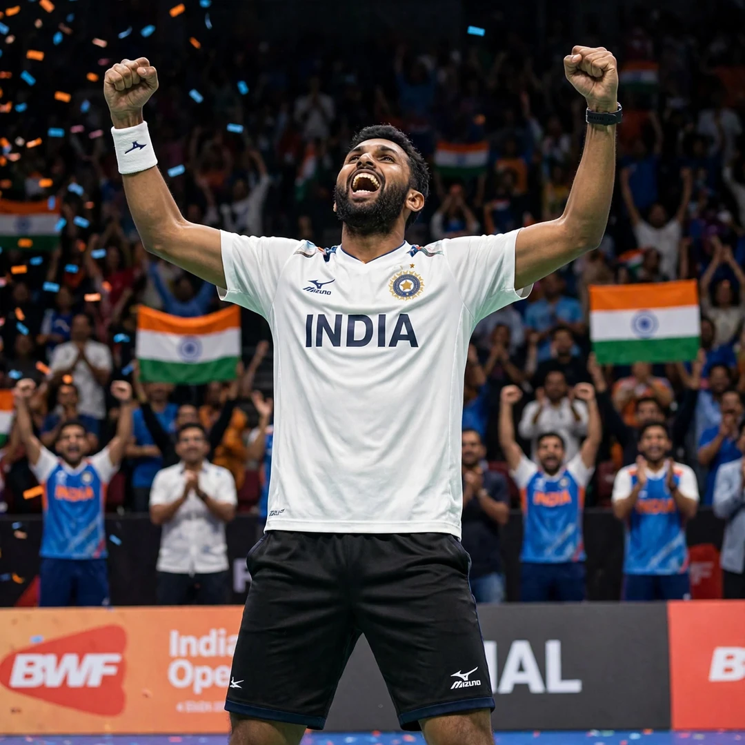 Prannoy H. S. celebration Prannoy H. S. celebrating a win in front of Indian fans (AI-generated)