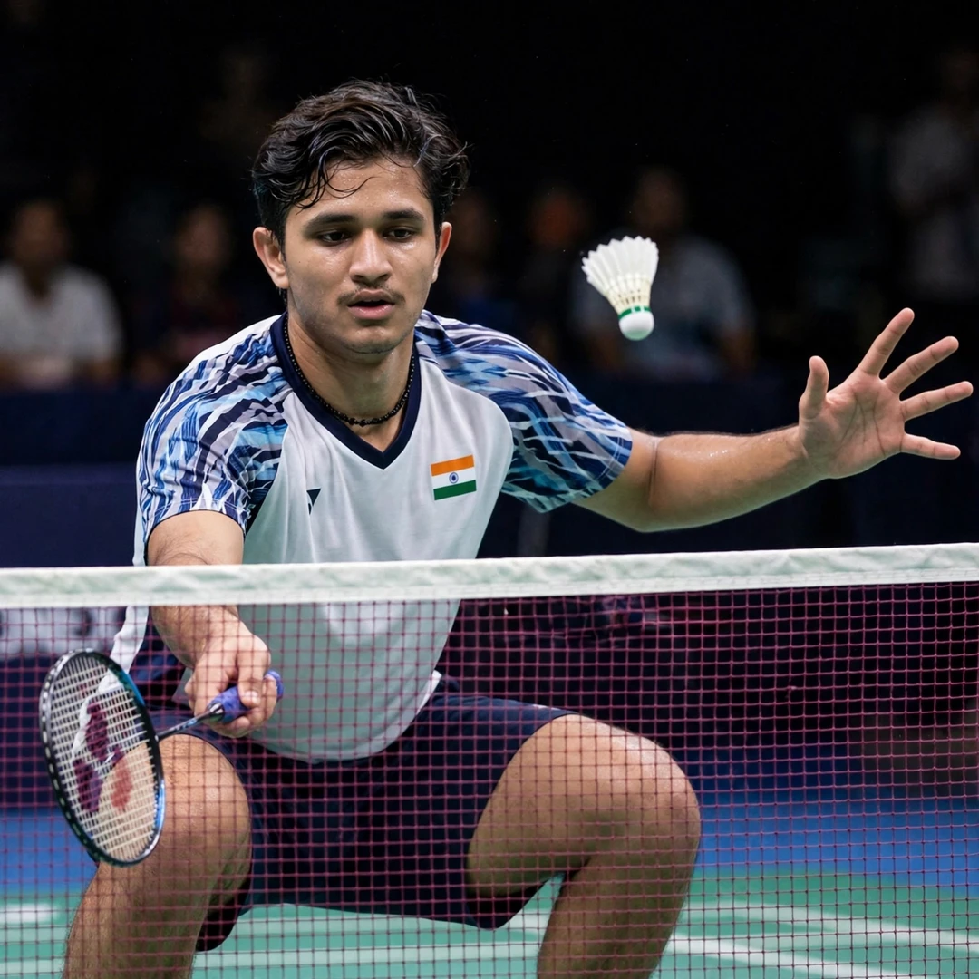 Priyanshu Rajawat playing a tumbling net shot (AI-generated) Priyanshu Rajawat playing a tumbling net shot (AI-generated)