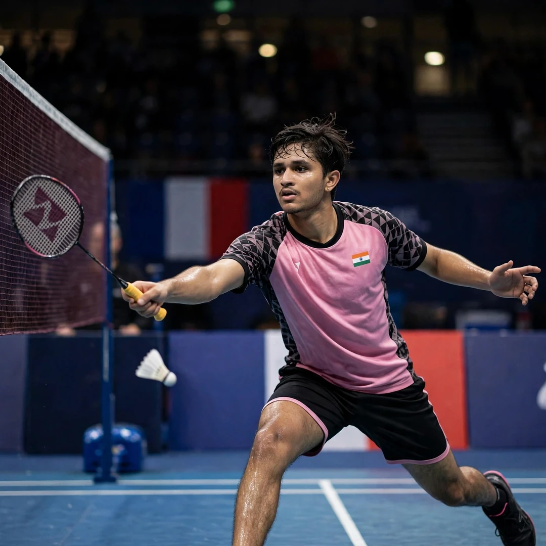 Priyanshu Rajawat playing a forehand drive at the Orleans Masters (AI-generated) Priyanshu Rajawat playing a forehand drive at the Orleans Masters (AI-generated)