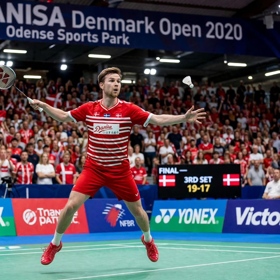 Rasmus Gemke Denmark Open 2020 final Rasmus Gemke in action during his home Denmark Open 2020 final run in Odense (AI-generated)