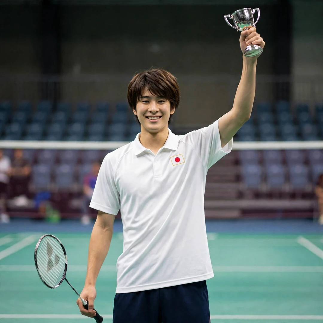 Riku Hatano holding the trophy of his first senior title, the Slovak Open 2022 (AI-generated) Riku Hatano holding the trophy of his first senior title, the Slovak Open 2022 (AI-generated)