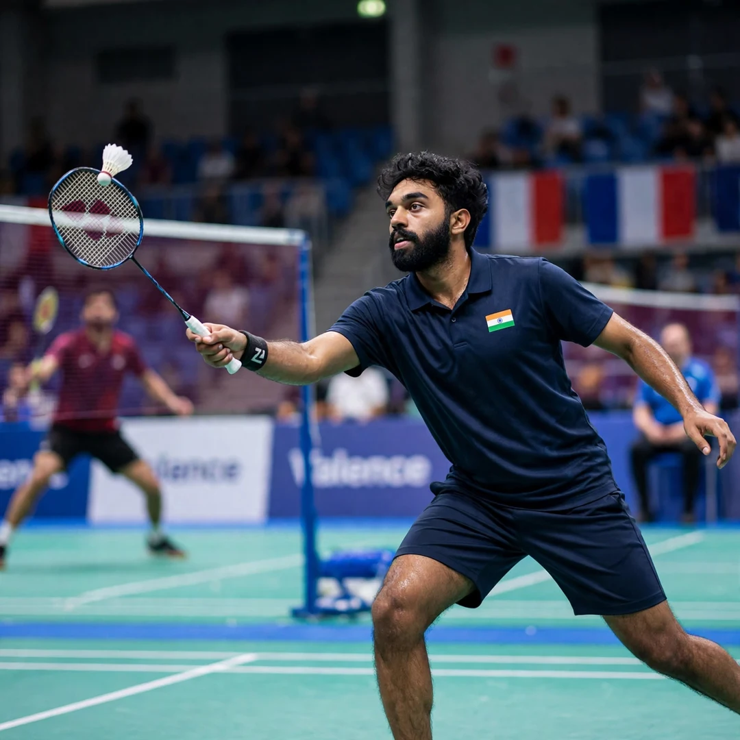 Rithvik Sanjeevi Satish Kumar Valence Alpes International France Rithvik Sanjeevi Satish Kumar playing a forehand drive at the Valence Alpes International in France (AI-generated)