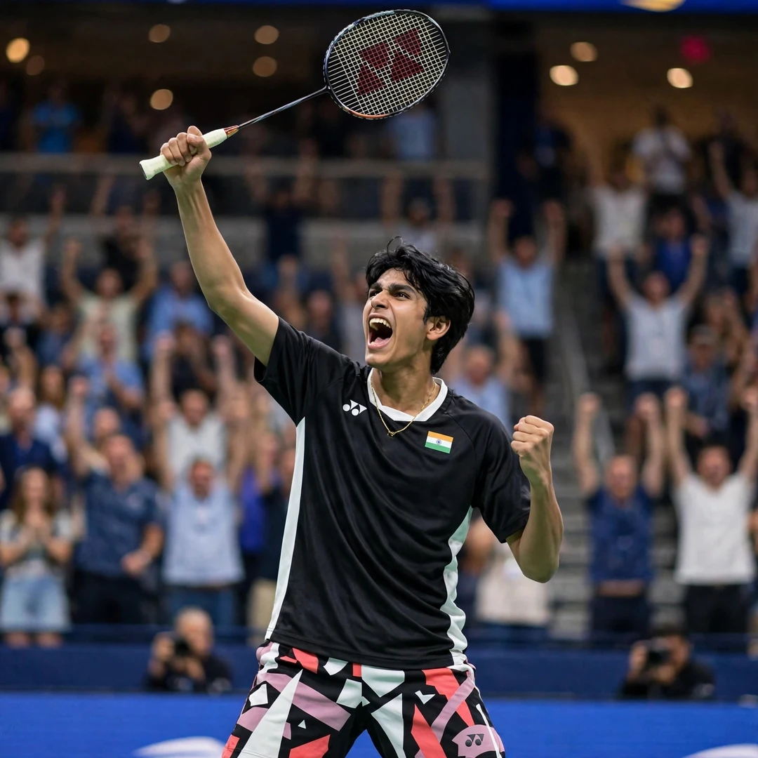 Rounak Chouhan beats Chou Tien Chen Rounak Chouhan celebrating his US Open win over world No. 6 Chou Tien Chen (AI-generated)