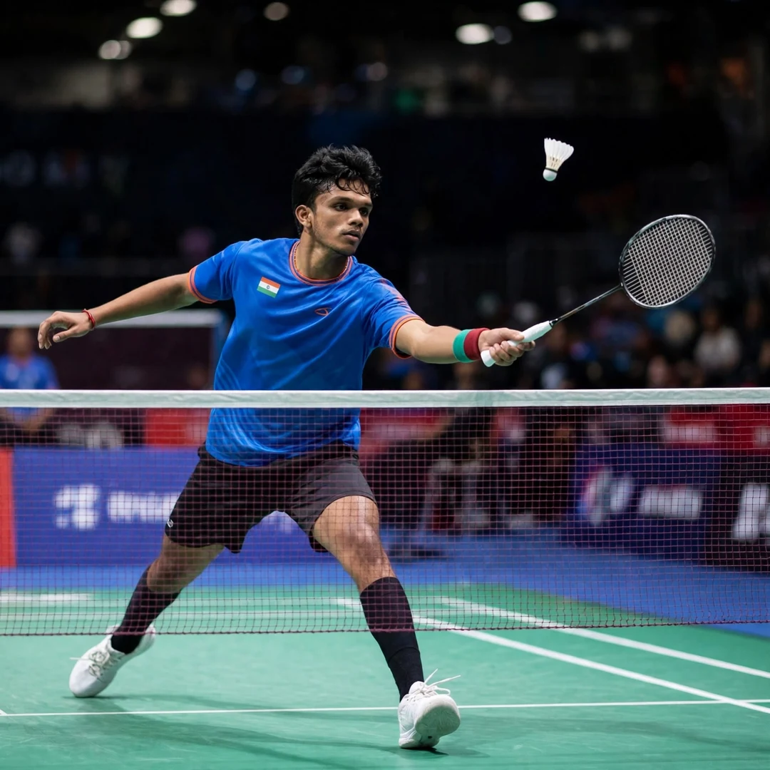 S. Sankar Muthusamy Subramanian Net Play S. Sankar Muthusamy Subramanian playing a tumbling net shot with his left hand (AI-generated)